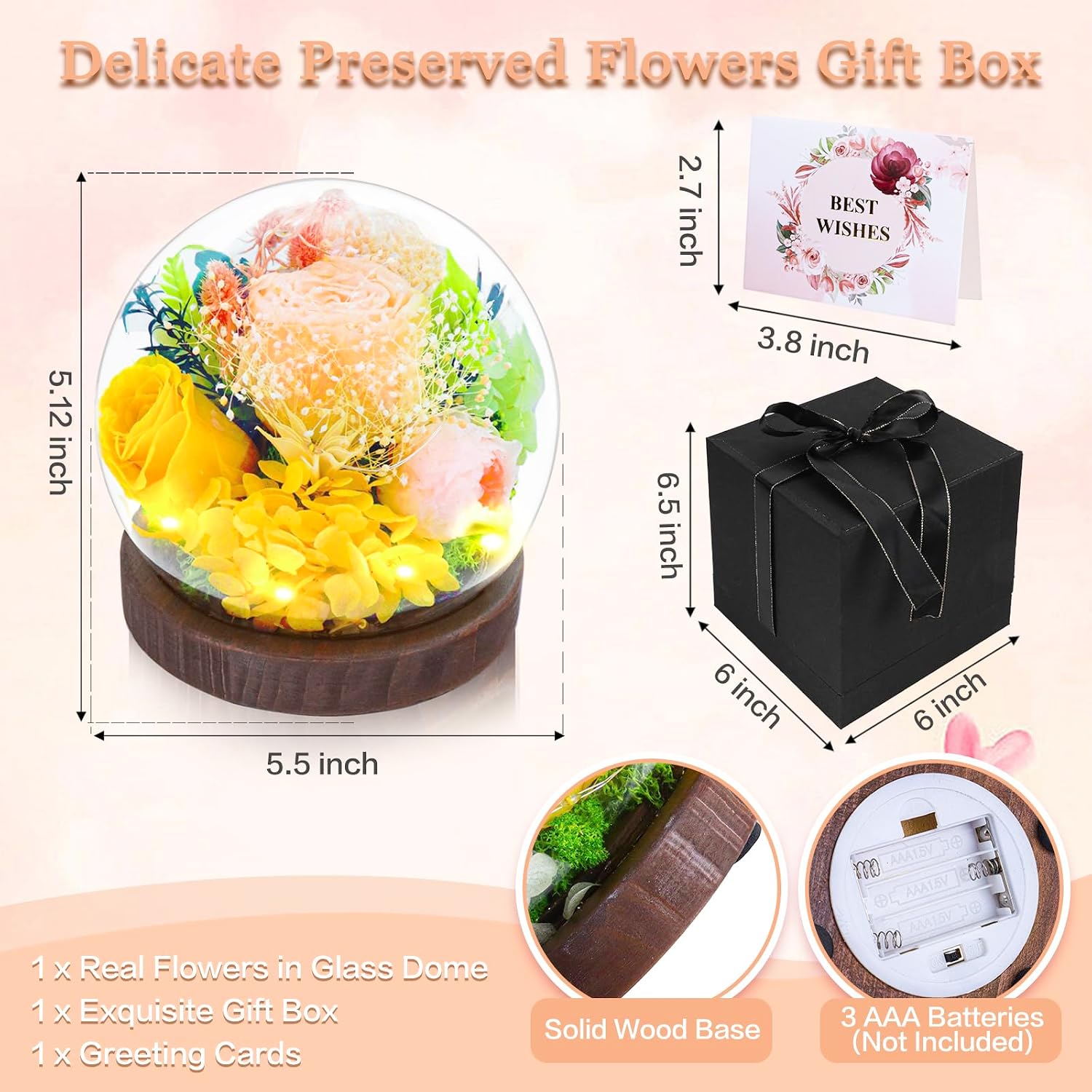Preserved Flowers Eternal Roses in Glass Dome for Women Mom Wife Grandma, Unique Gifts for Christmas, Valentine's Day, Mother's Day, Birthday