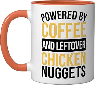 Powered By Coffee And Leftover Chicken Nuggets Ceramic Mug, Orange/White