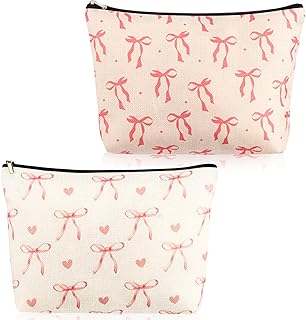 Molain 2 bolsas de maquillaje con lazo rosa p...