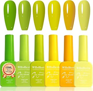 Gel Nail Polish Set – 6 Colors 15ML Lemon Golden Yellow Mustard Yellow Light Green Soak Off UV LED Gel Polish Kit for All-Season Nail Art Manicure Salon DIY at Home for Women B gift