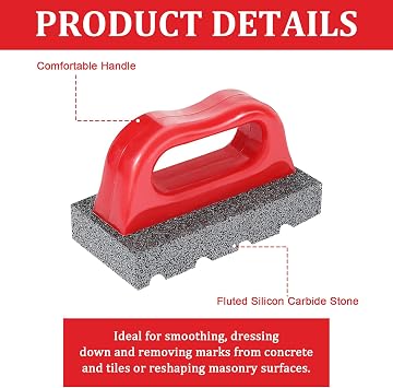3 Pcs Rub Brick with Handle, Fluted 20-Grit Carbofrax Surface Concrete Tools Masonry Tools Smoothing Cleaning Removing Marks Tool (Red)