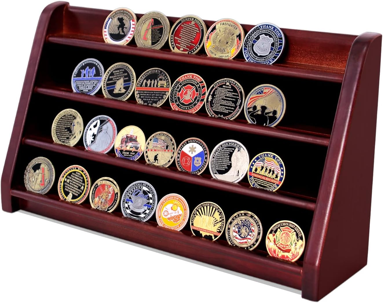 4 Rows Military Army Challenge Coin/Casino Chip Display Stand Rack Holder Case Collectible Holds 28-36 Coins