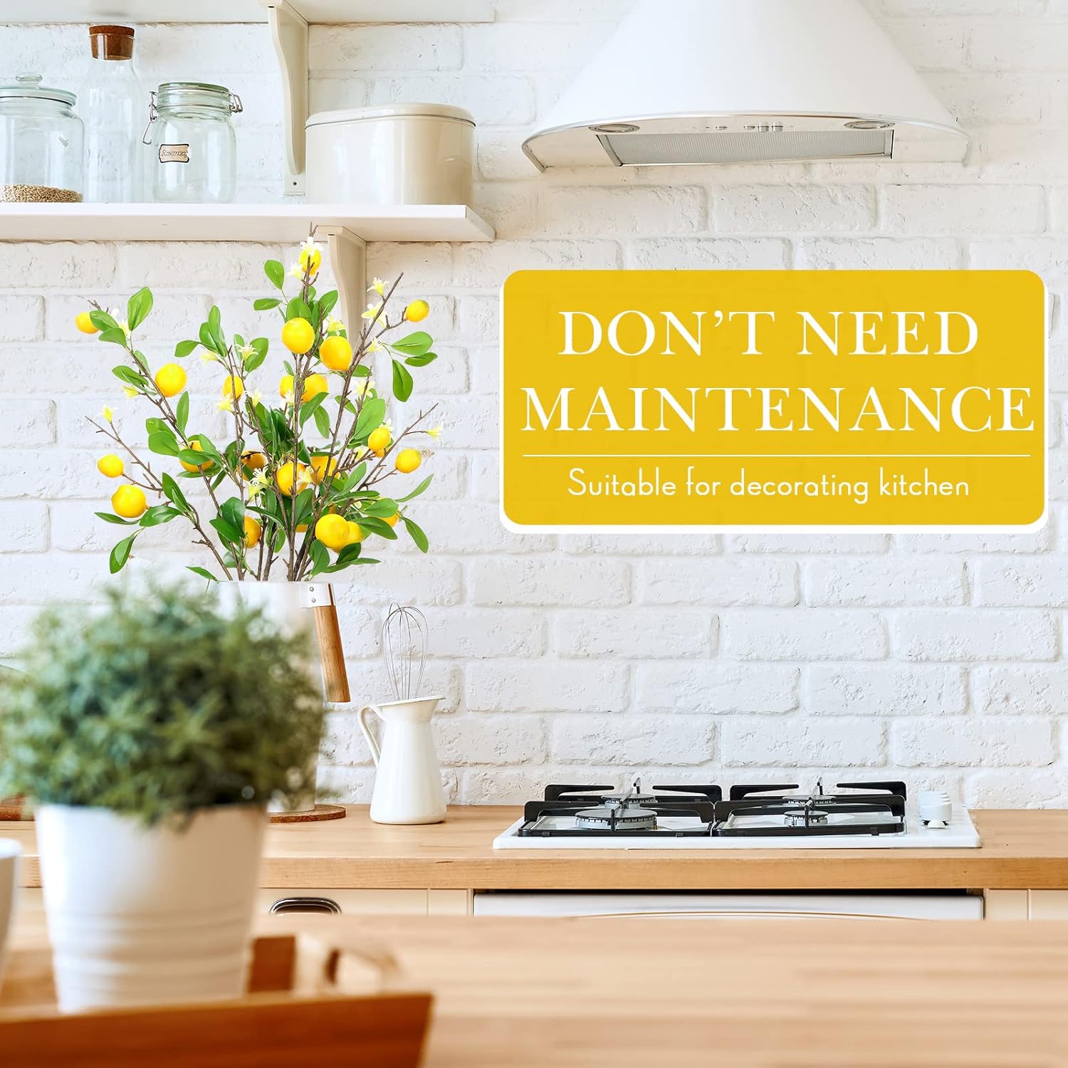 Yilloog 4 Pcs 32 Inches Artificial Lemon Branches Fake Yellow Lemons Branch Decorations with Long Stem for Kitchen Garden Farmhouse Table Centerpiece Wedding Party Home Decoration