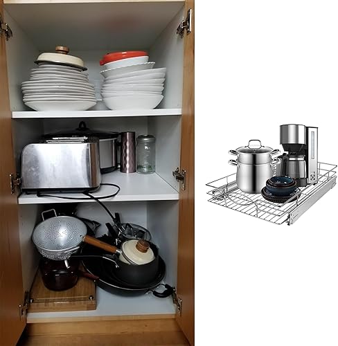 Miniatura 7 de Organizador de gabinete extraíble de 11 pulgadas de ancho x 21 pulgadas de profundidad, estantes extraíbles de gabinete de cocina resistente, cesta