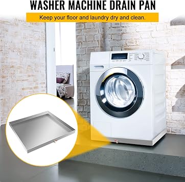 Washing Machine Pan 32 x 30 x 2.5 Inch, 304 Stainless Steel Drain Pan 18 GA Thickness Heavy Duty Compact Washer Drip Tray with Drain Hole & Hose Adapter
