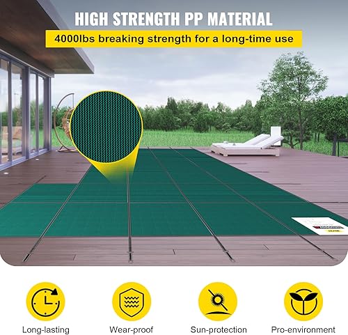 Miniatura 3 de Happybuy Cubierta de seguridad para piscina en el suelo, cubiertas de piscina enterradas de invierno de 18 x 36 pies con paso correcto, triple