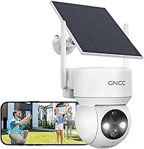 GNCC Solar Security Camera Outdoor Wireless 1080P/2MP CCTV Camera Systems, 360° PTZ Battery Powered Outdoor Camera, PIR Motion Detection, Colour Night Vision, 2-Way Audio, 2.4 GHz Wi-Fi Only