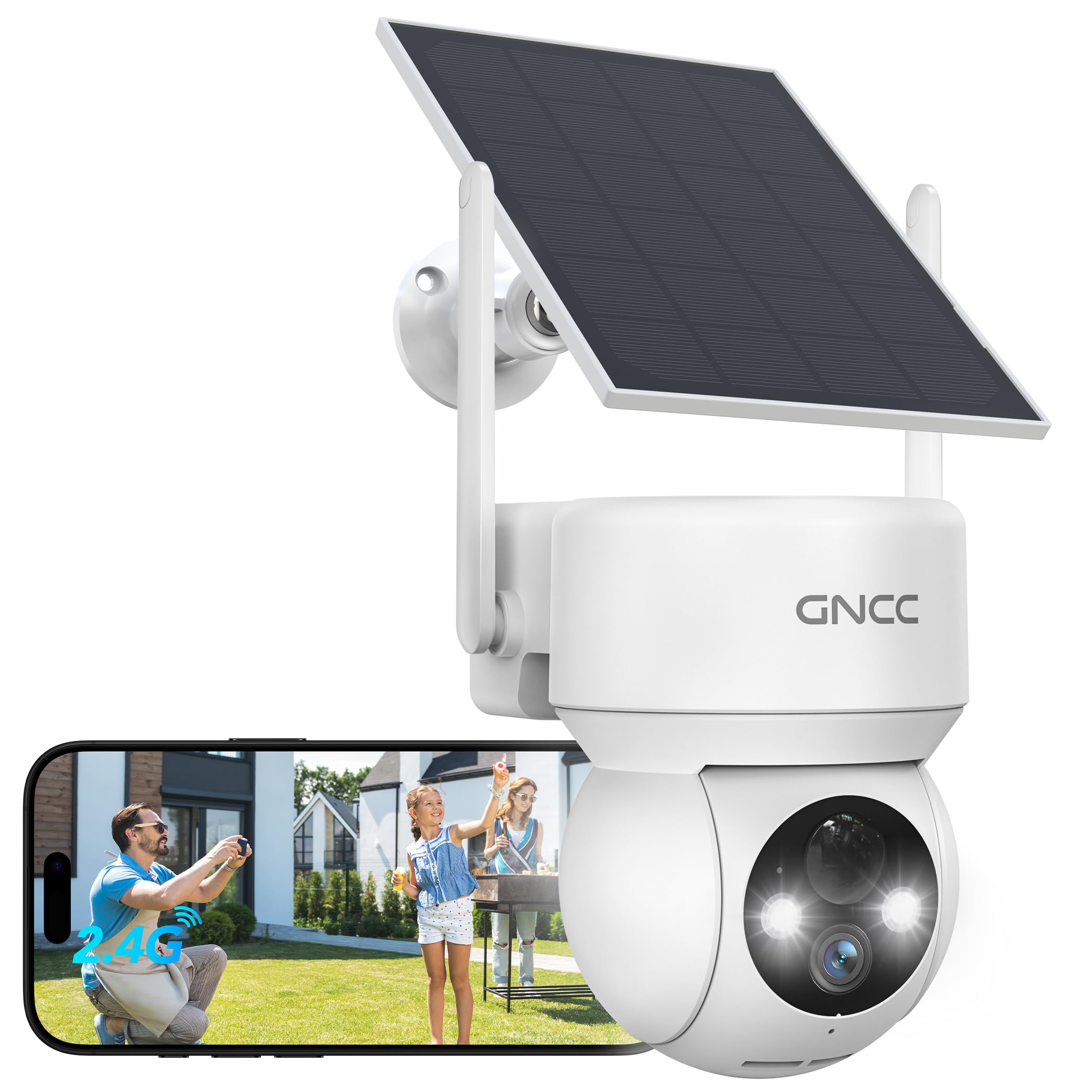 GNCC 2MP Überwachungskamera Aussen Akku Solar mit 360° PTZ(1 Stück)
