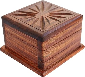 TOSQP27 Secret Box Brainteaser Puzzle Case Wooden Trick Opening Storage Organiser Unique Artisan Gifts Her, Girlfriend, Men