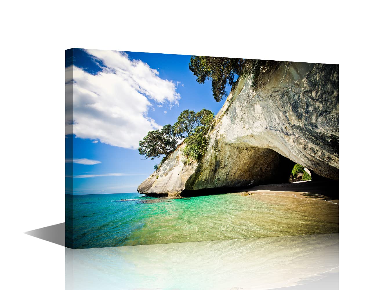 Canvas Wall Art Cathedral Cove Coromandel Peninsula in New Zealand Scenery Painting Prints Stretched and Framed Ready to Hang for Home Decorations Office Wall Decor 12x18inch
