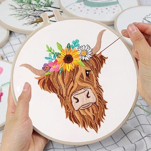 Miniatura 80 de Louise Maelys Kits de bordado cardenal para principiantes con patrón de flor de pájaro, kit de punto de cruz para adultos, kit de punto de cruz