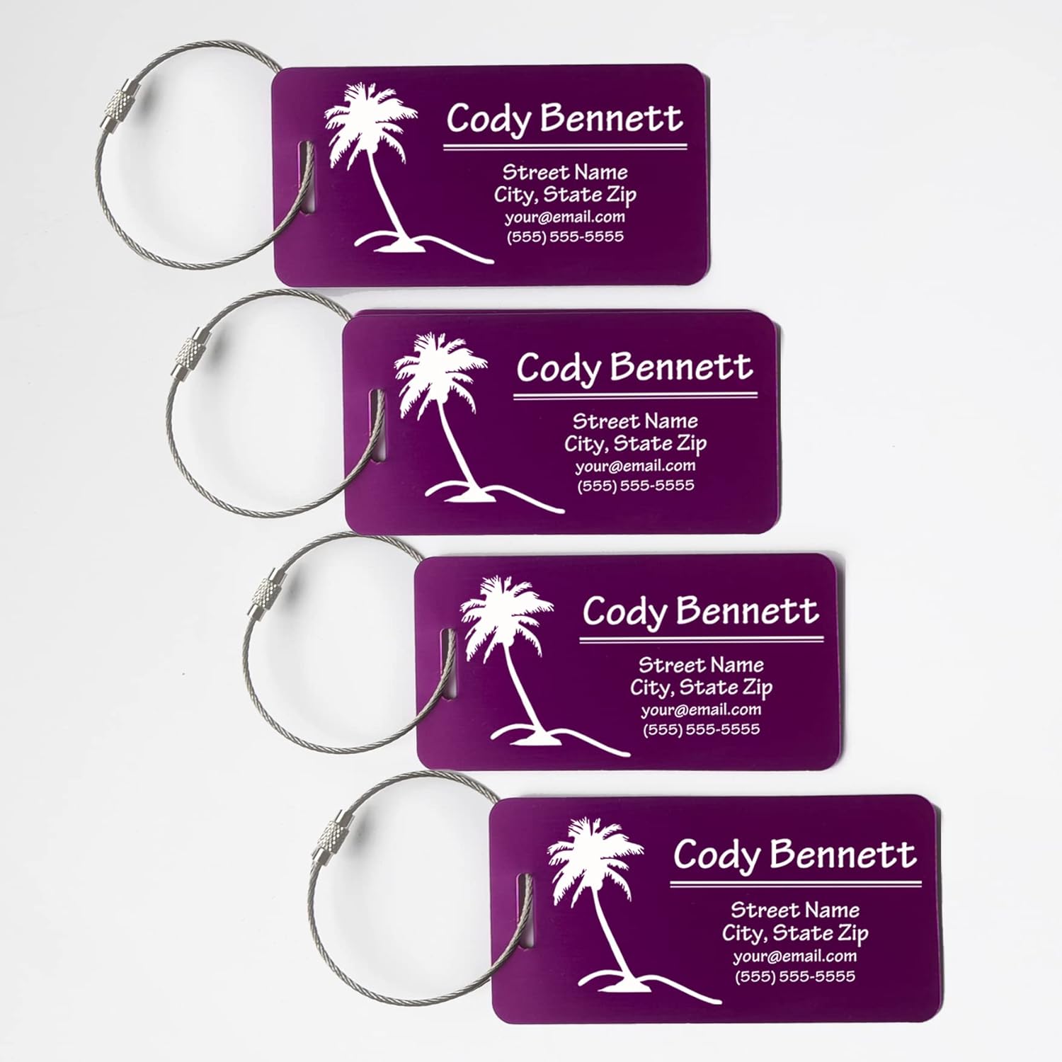 Personalized Luggage Tags (Pink, Set of 4) Metal Luggage