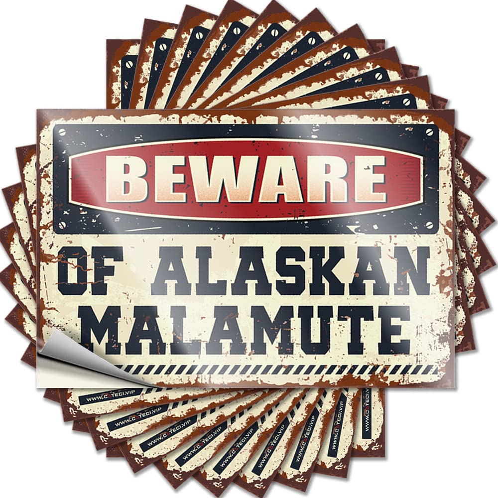 Outdoor Decorations for Patio Lettering Sticker Wall | Beware of Alaskan Malamute Plastic Girl Sticker Pack(8X12CM)