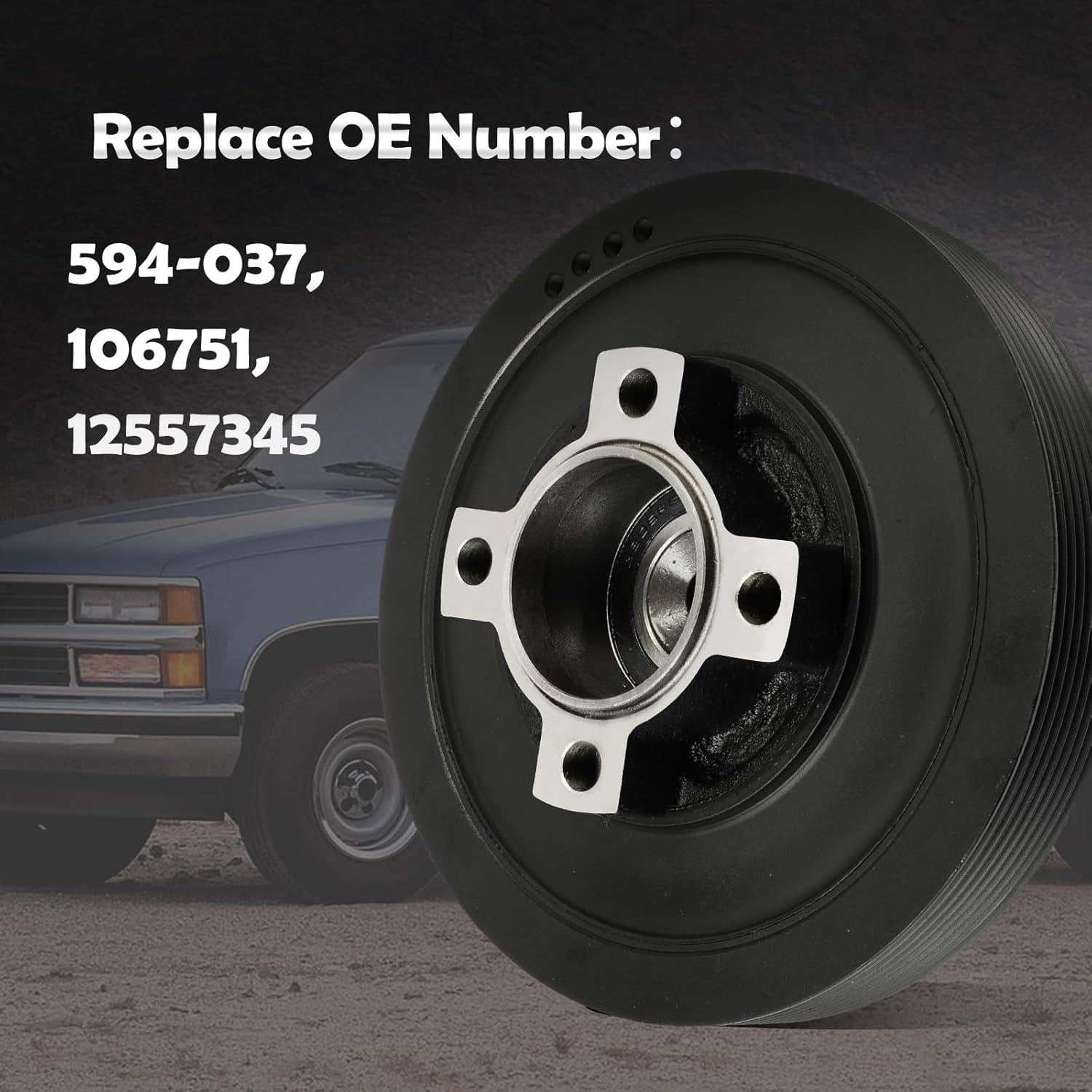594-037 Engine Harmonic Balancer Pulley Compatible with Chevrolet Blazer, Express 2500 3500, Tahoe, C1500 K1500 (Suburban), C3500HD & GMC Savana 2500 3500, Yukon, C2500 K2500 (Suburban), 6.2L 6.5L