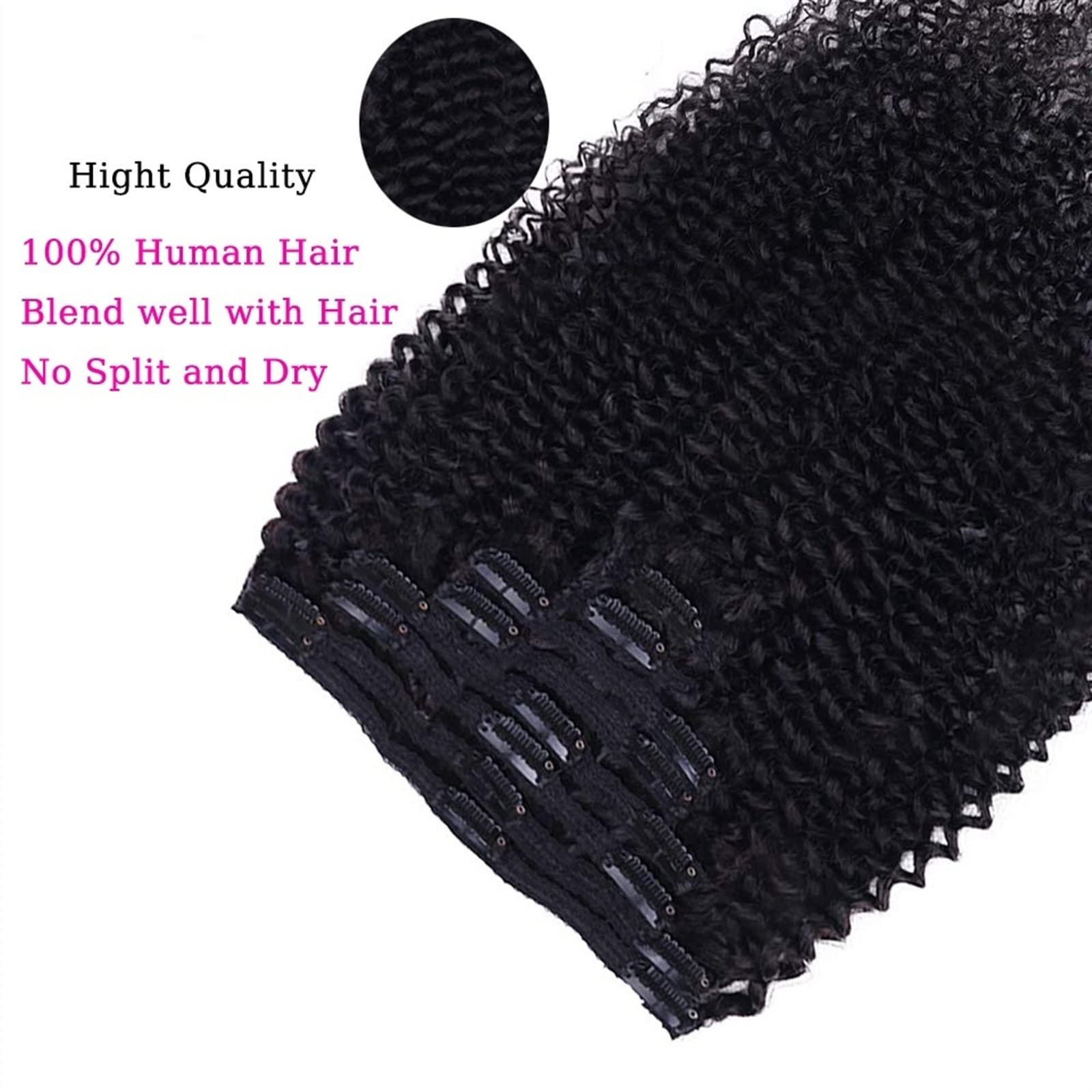 Przedłużanie włosów Kinky Curly Clip In Hair Extensions Human Hair 8Pcs Natural Black Double Weft Brazilian Hair Kinky Curly Hair Extensions 18Clips in Remy Hair Pieces Treska (Size : 26inches, Colo