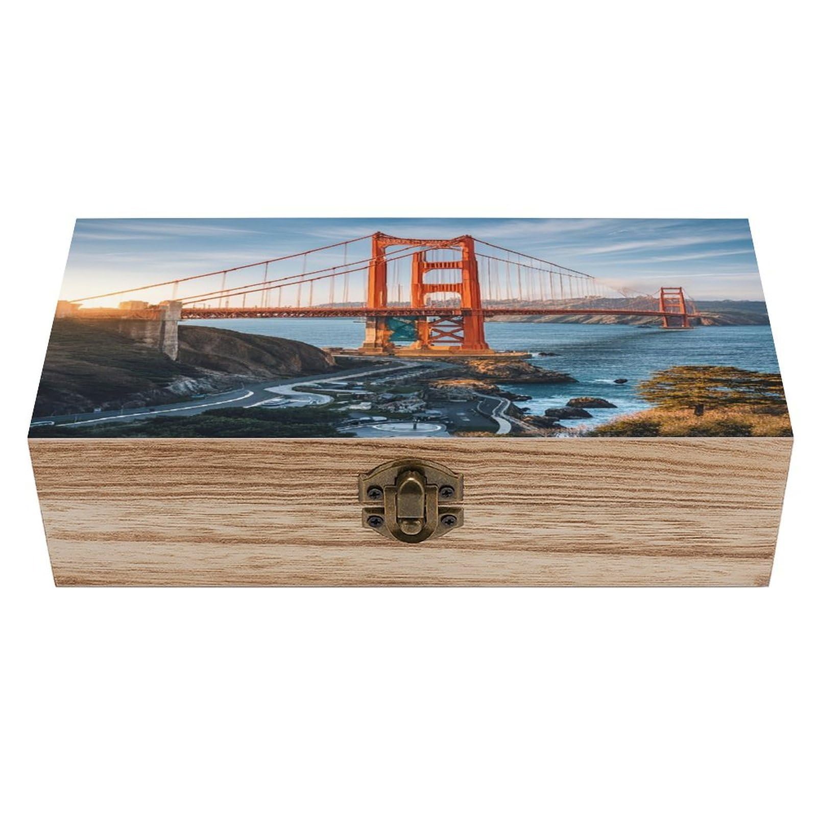 asbwuo Golden Gate Bridge Wood Keepsake Box Wooden Box with Hinged Lid