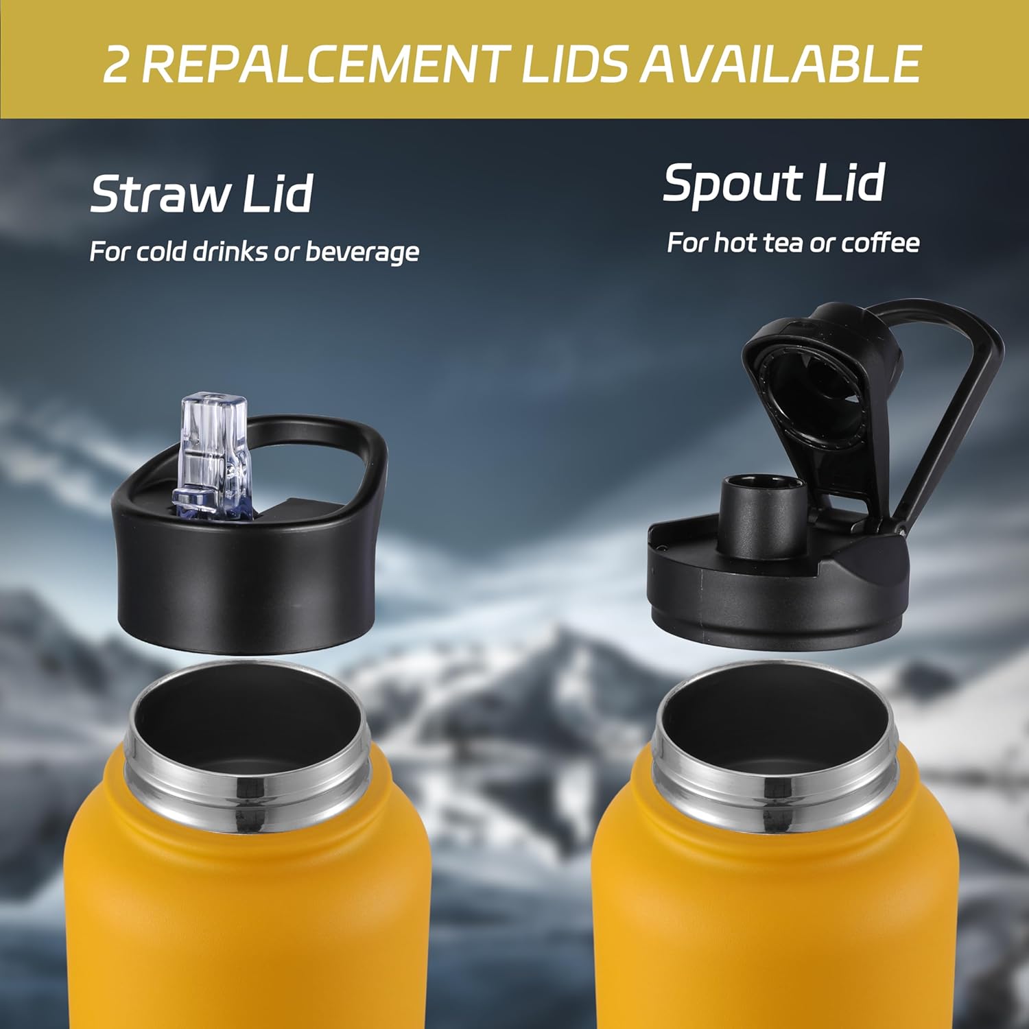 HASLE OUTFITTERS 40oz Stainless Steel Water Bottle, Vacuum Insulated Double Walled Leak Proof Sports Water Bottle with 2 Lids (Straw and Spout Lid) Keep Cold and Hot(Yellow Orange Gradient,1) - Image 4