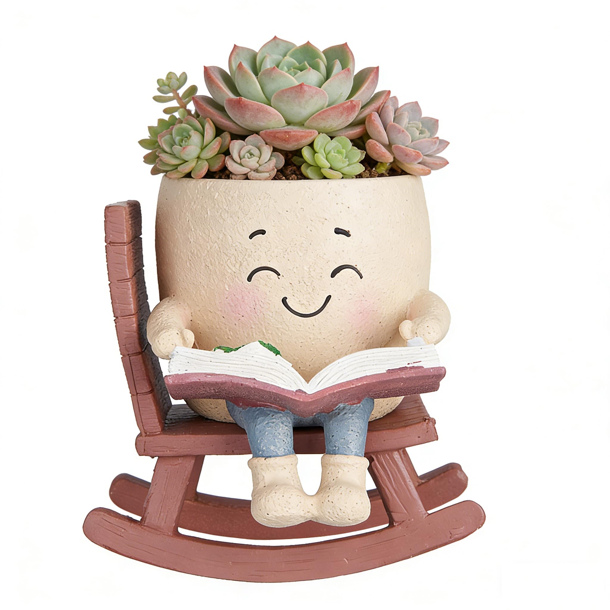 e-YiHESZ Rocking Chair Smiley Face Planter with Drainage Hole, Cute Plant Pots for Indoor Outdoor Plants,Unique Flower Pot for Succulents, Gift for Mother's Day, Birthday, Christmas (1pcs TYPE7) — image 1