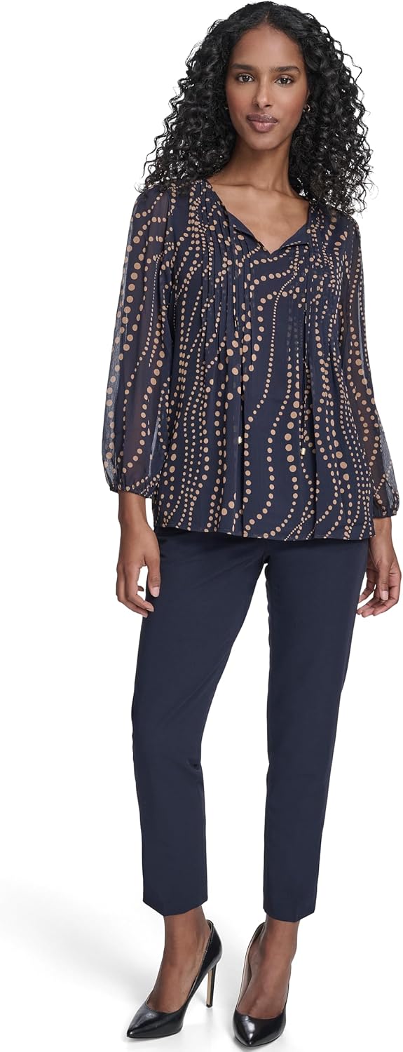 Tommy Hilfiger Womens Long Sleeve Pintuck Popover Work Blouse - Image 2