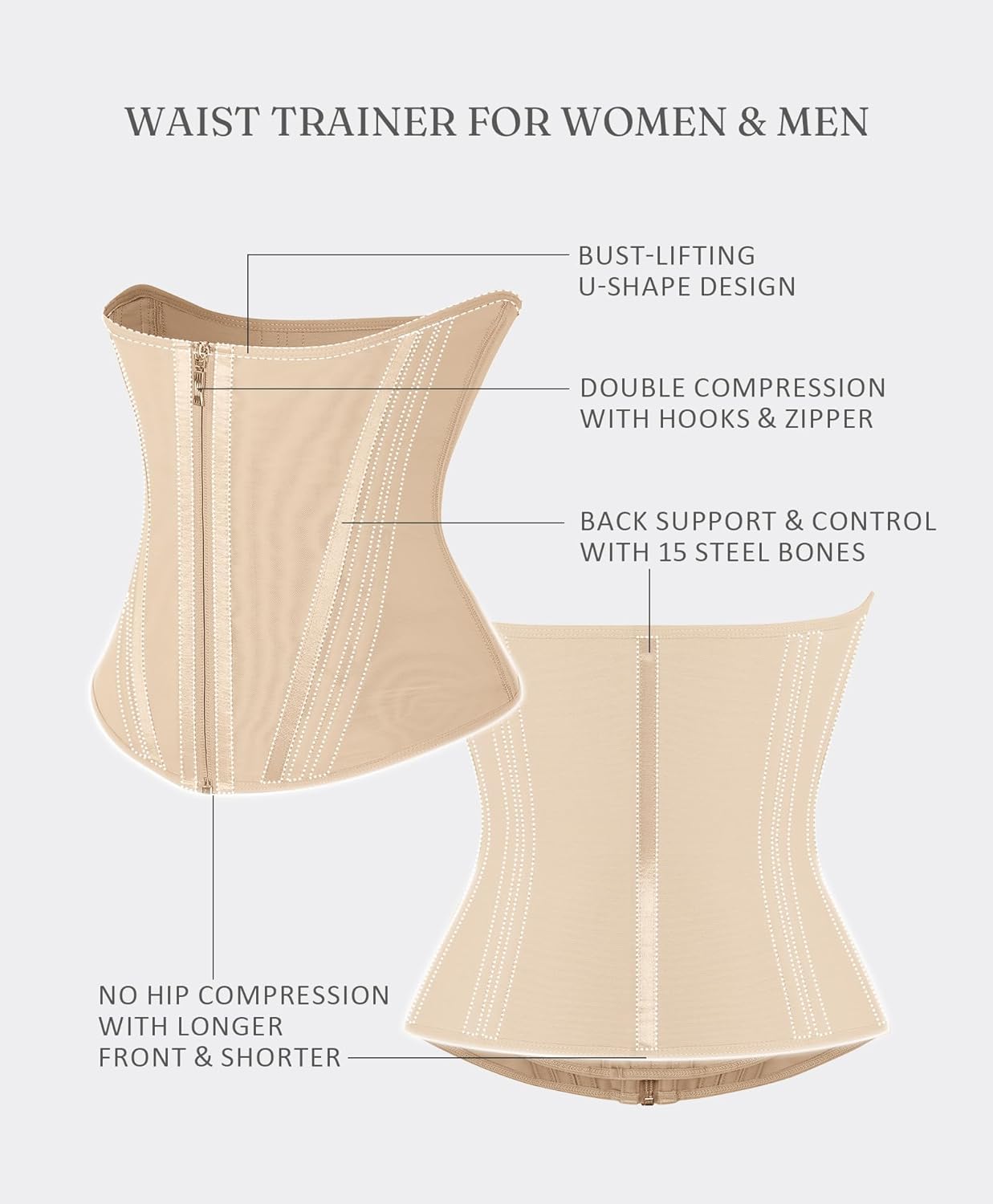 FeelinGirl Waist Trainer for Women Tummy Control Corset Waist Cincher Body Shaper Sport Workout Fajas Postpartum Zipper - Image 5