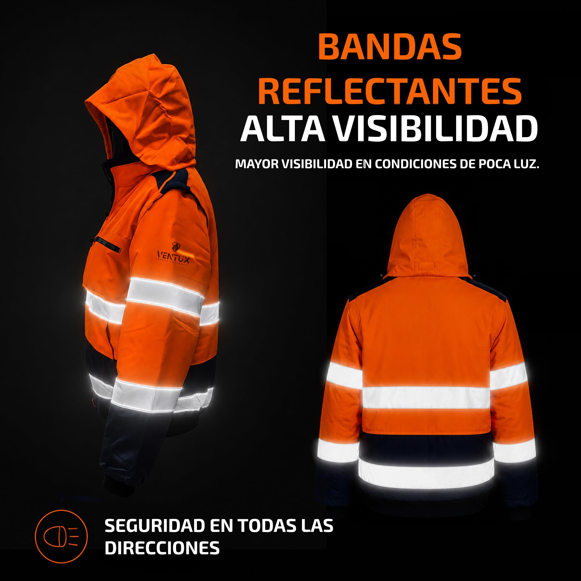 Chaqueta de alta visibilidad naranja – Ropa laboral reflectante EN ISO 20471 – Protección térmica para invierno