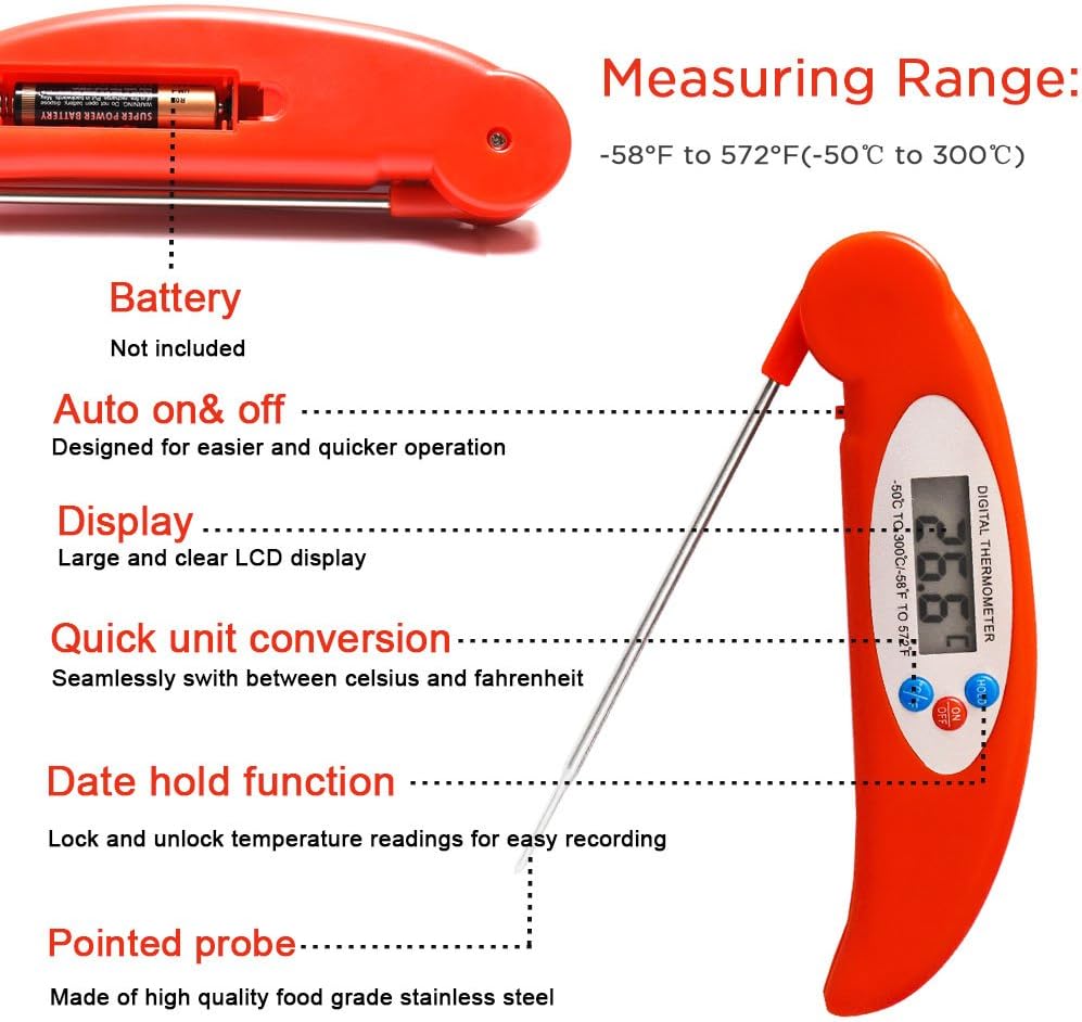 review Food Thermometer,Cooking Thermometer Instant Read Thermometer Candy Thermometer with Super Long Probe for Kitchen Cooking BBQ Grill Smoker Meat Fry Food Milk Yoghourt-Blue