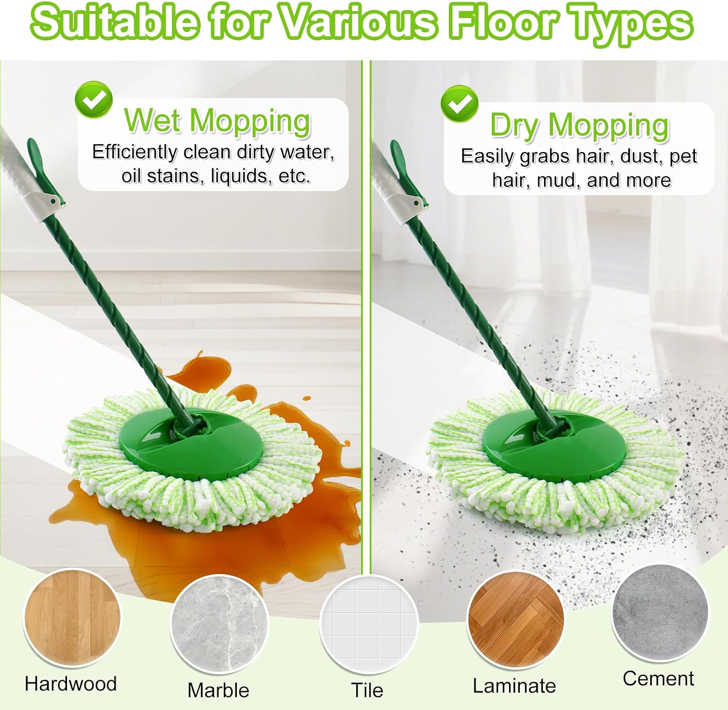 4 Pack Mop Replace Head Compatible with Libman Tornado Spin Mop System New Version Microfiber Mops Head for Tornado Machine Washable Mops Refills for Home Cleaning (Not for Old Version)