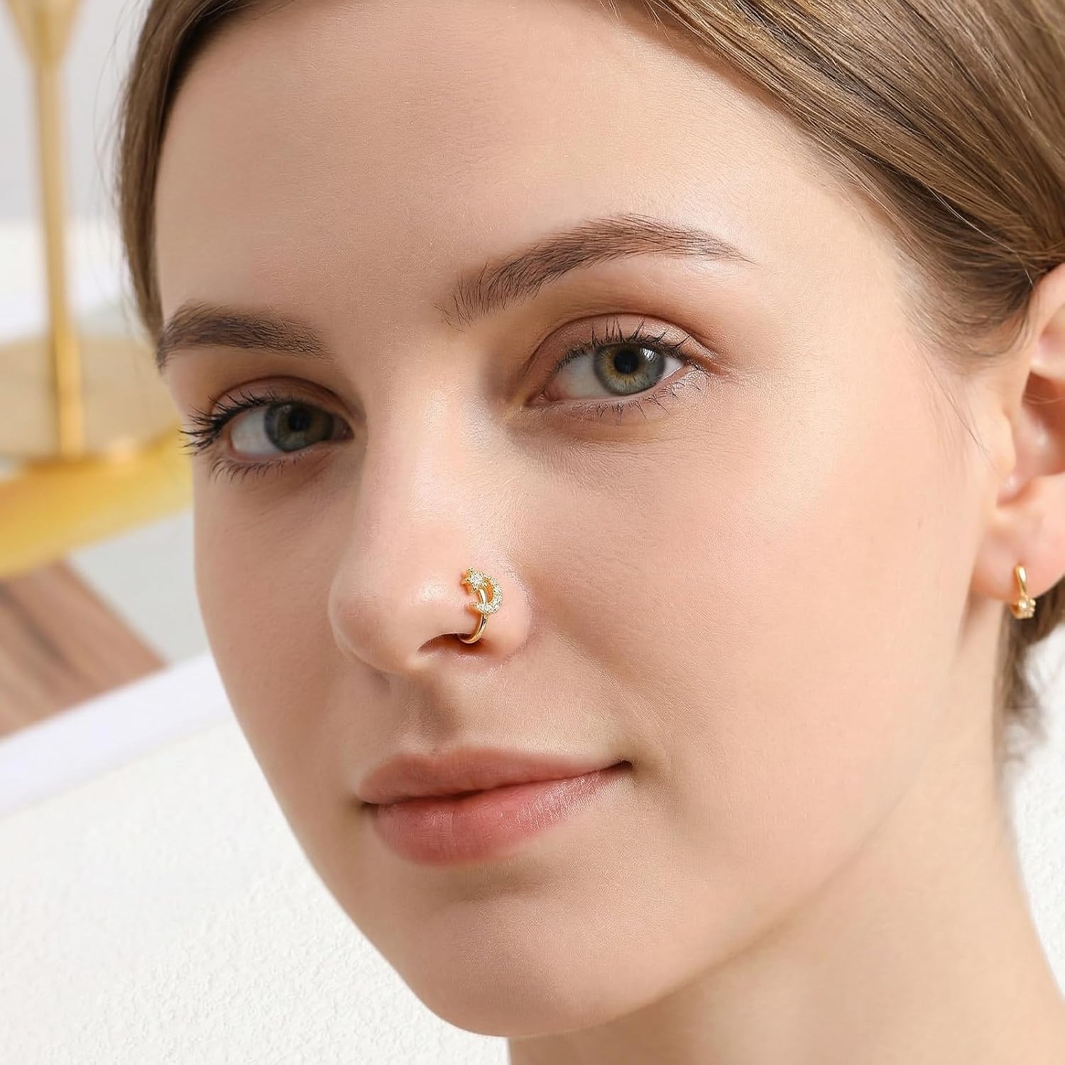 9Pcs Clip on Nose Ring, African Gold Nose Cuffs with Rhinestones Fake Noses Ring Clip Non Piercing Jewelry for Women Men