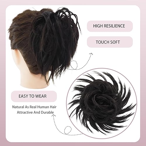 Miniatura 4 de Lynclare Extensiones de cabello sintético ondulado y desordenado para mujer, extensiones de moño rizado y desordenado para mujer, extensiones de