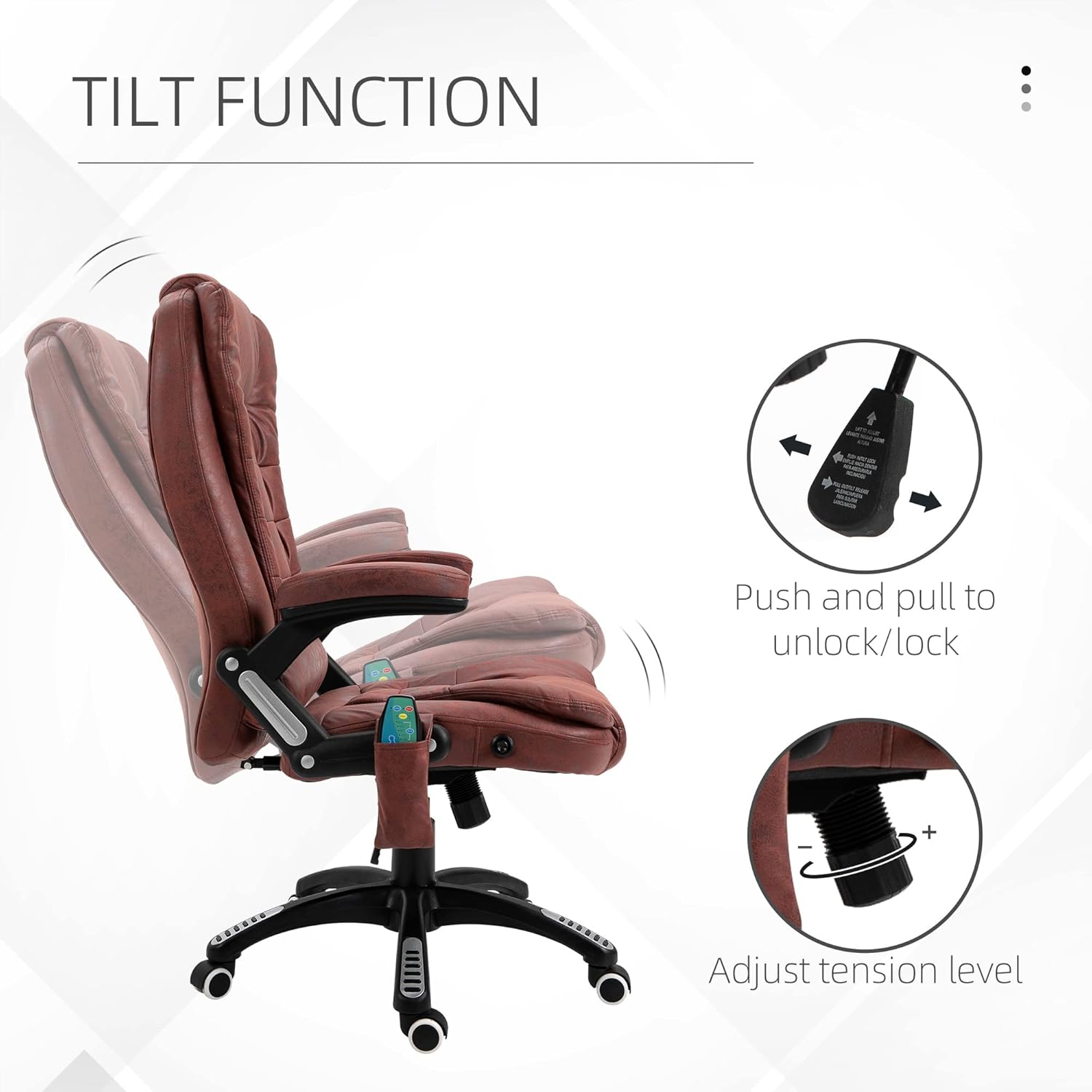 Vinsetto 6 Point Vibration Massage Office Chair with Heat, High Back Executive Office Chair with Padded Armrests, Microfiber Reclining Computer Chair, Red
