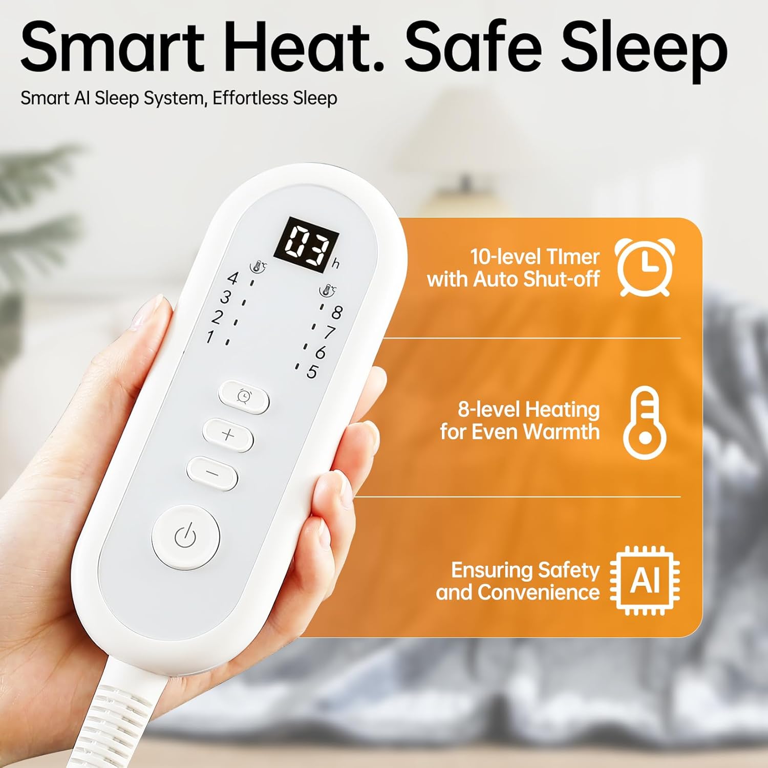 Heated Blanket Electric Blanket Throw, Buzzkick 2025 Upgraded 50x60in Dual-Spiral Heated Throw Blanket 10 Hours Auto-Off 8 Heat Levels Over-Heat Protection Soft Flannel Machine Washable for Gift(Grey) - Image 5