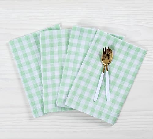 Solino Home Servilletas de lino Gingham Check de 20 x 20 pulgadas, 100% lino puro celadón a cuadros para primavera, Pascua, verano, juego de 4