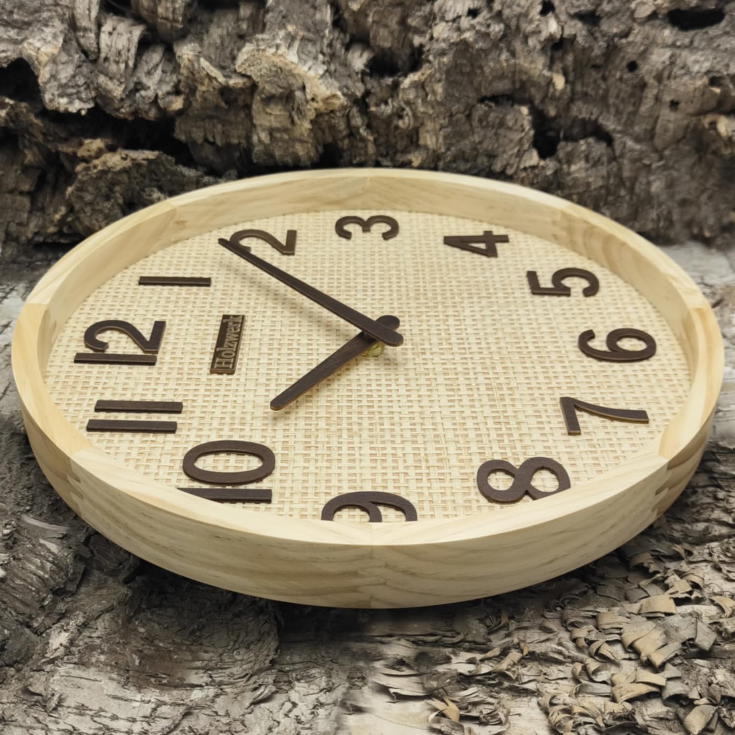 Holzwerk - Reloj de pared con radio de estilo boho de Bali, de ratán, madera natural, reloj de pared, reloj de madera, reloj de pared vintage, reloj controlado por radio, movimiento silencioso, sin