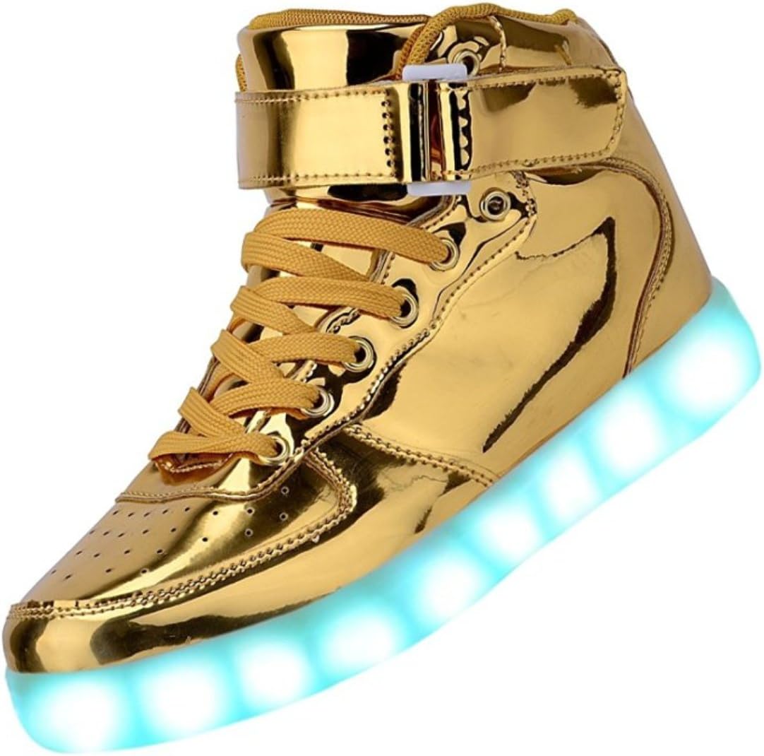 Over-all Women Men High Top USB Charging LED Shoes Flashing Sneakers Gold