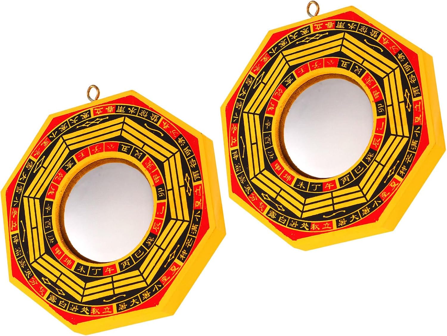 NOLITOY 2pcs Wooden Bagua Mirror Set 5 Inch Traditional Chinese Feng Shui Mirror with Smooth Edges and Natural Texture for Energy Protection and Deflecting Sha Energy in Homes and Offices