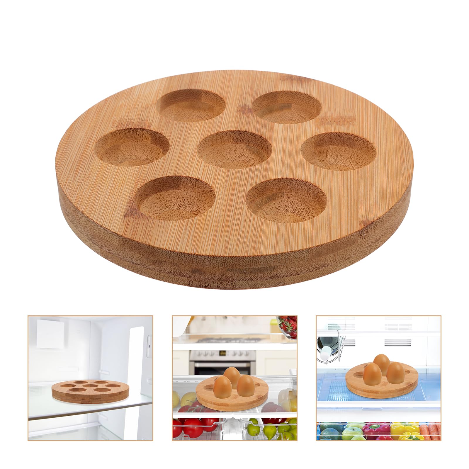 Bandeja de Huevos de Madera de Acacia 7 Agujeros para Refrigerador y Encimera Base Antideslizante, Porta Huevos para Cocina Organizada, Soporte Rústico para Exhibición