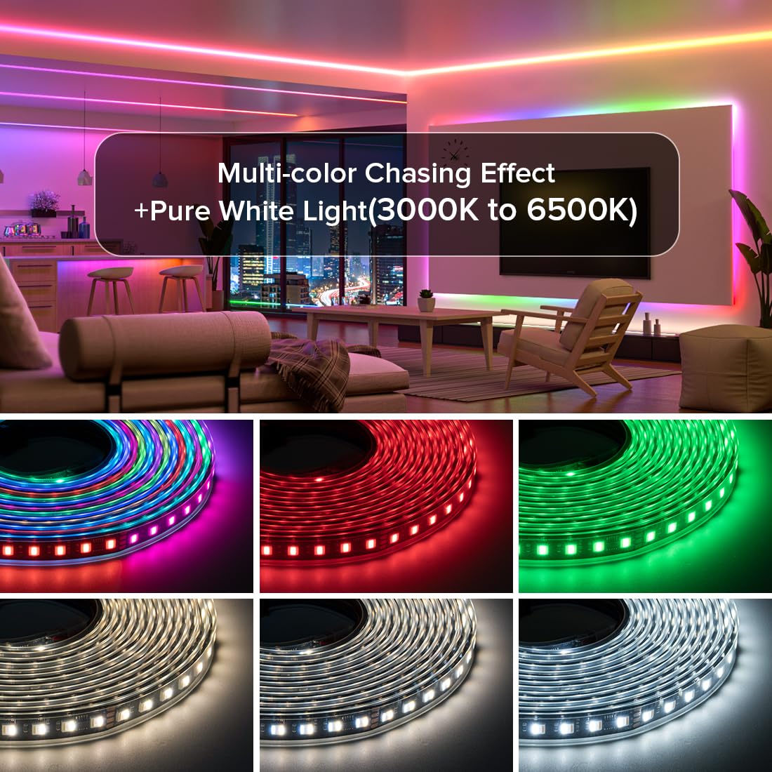 BTF-LIGHTING WS2805 RGBCCT IC Tira LED 5050SMD direccionable de doble señal LED Cinta 5M 84LEDs/M DC24V Flexible Chasing Light Dream Color Blanco PCB IP65 para la Decoración de DIY (Tira Sólo)