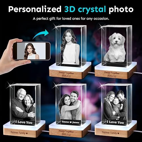Miniatura 4 de Foto de cristal 3D personalizada en cristal  Regalo para mamá, esposa, ella, abuela, él, papá, Navidad, Año Nuevo, cumpleaños, boda, parejas,