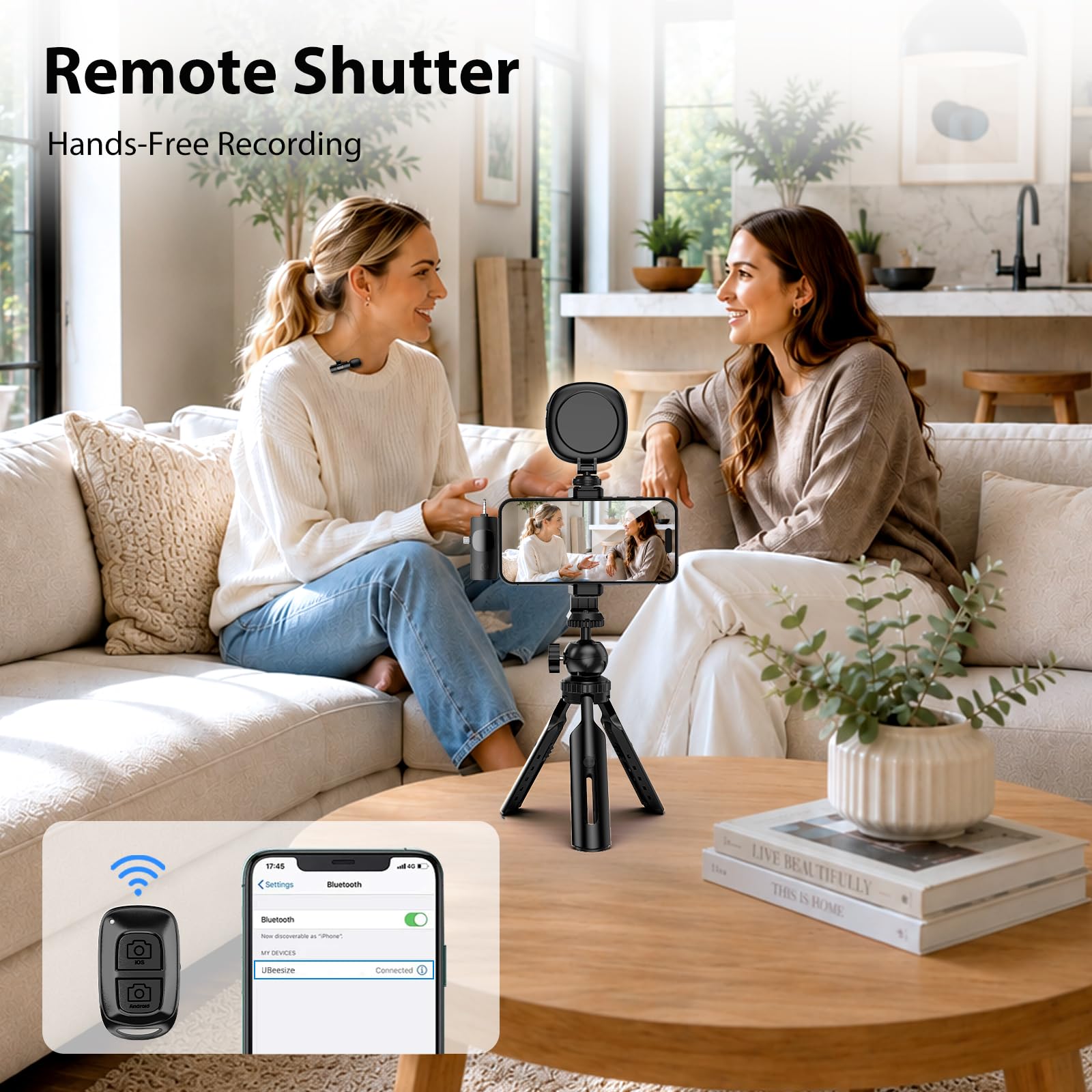 UBeesize Kit de vlogging para iPhone y Android, kit de inicio de YouTube para creadores de contenido con luz de video LED, micrófono, clip de teléfono, trípode ajustable para vlogging, YouTube
