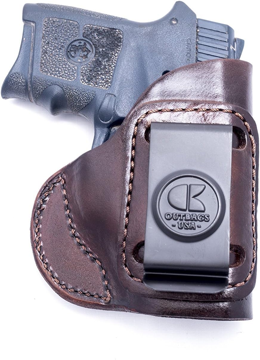 OUTBAGS USA LS4BG (Brown-Right) Full Grain Heavy Leather IWB Conceal Carry Gun Holster for S&W Smith & Wesson Bodyguard 380. Handcrafted in USA.
