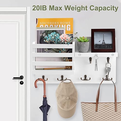 Miniatura 5 de Estante decorativo para colgar llaves con 10 ganchos, fácil de instalar, soporte de madera natural para llaves y correo para montaje en pared,
