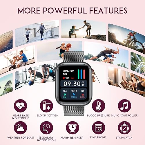 Miniatura 5 de Smartwatch - Reloj inteligente para mujer, reloj inteligente negro para mujer, responder llamadas Bluetooth, teléfonos Android, compatible con