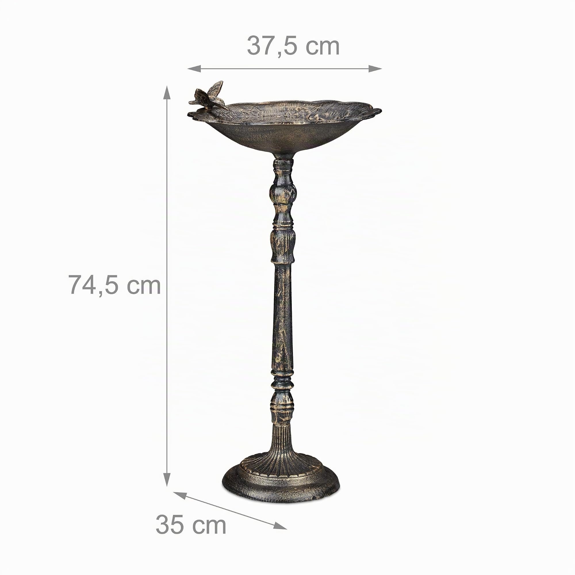 Relaxdays Abbeveratoio, Vaschetta per Uccellini da Terra, Decorazione Giardino, Accessori per Uccelli, 74,5 cm, Bronzo