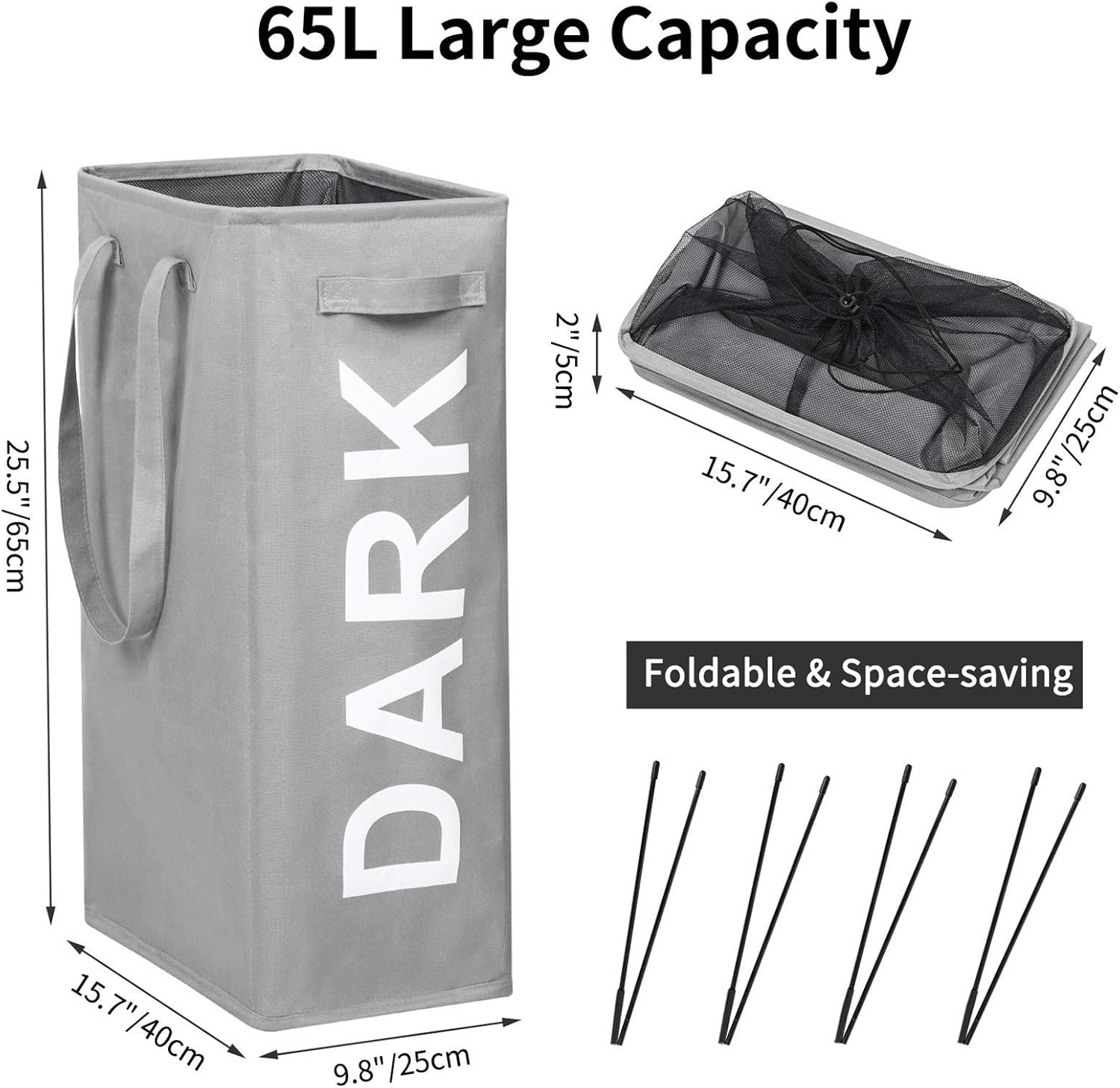 Chrislley 2 Pack Laundry Hampers Dark Light with Handles Sturdy Laundry Baskets Large Capacity Tall Collapsable Laundry Baskets Easy Carry Aesthetic Hampers for Laundry Foldable Laundry Hamper (Grey)