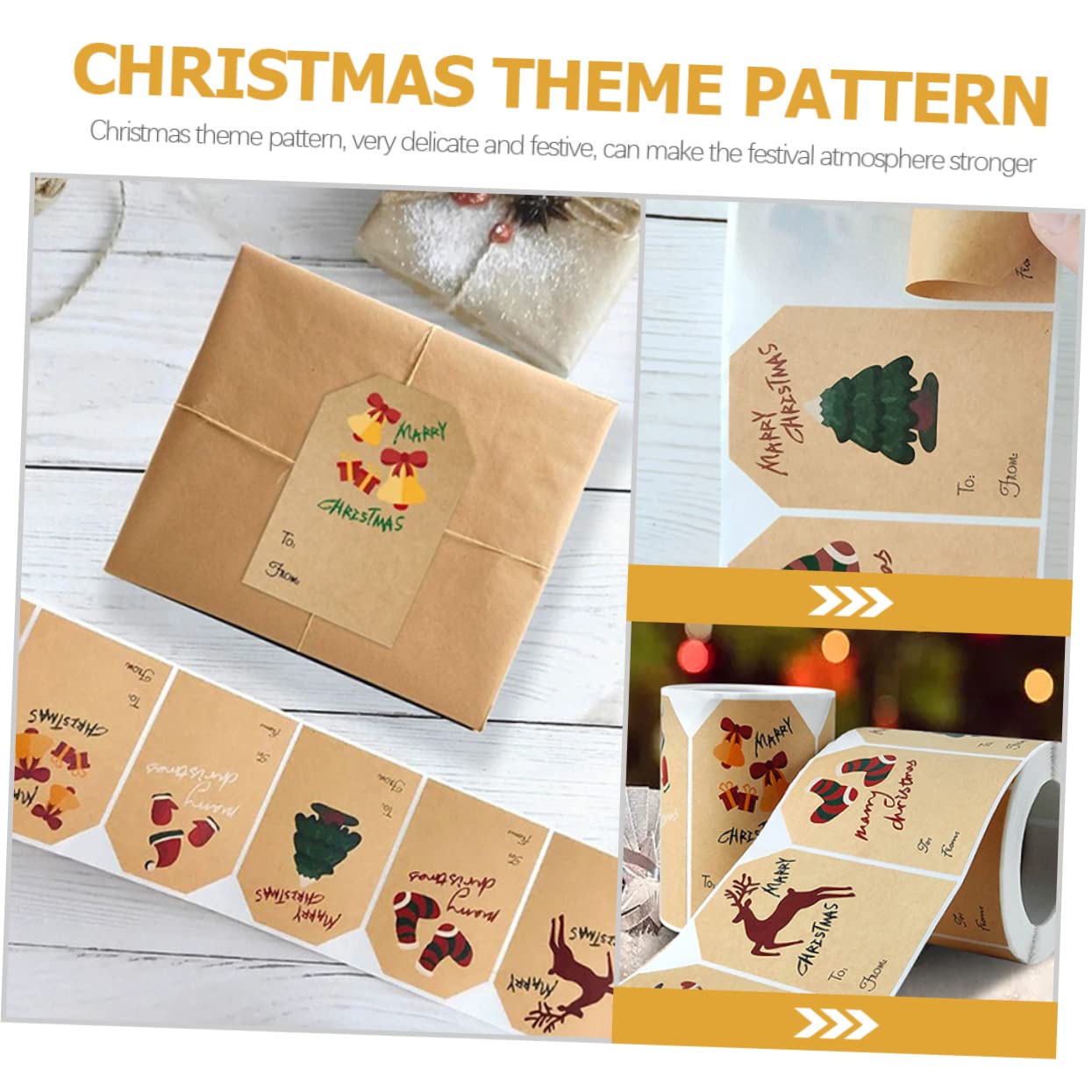 VILLCASE 5 Rouleaux Autocollants De Noël Étiquette Autocollants Étiquettes Nominatives Autocollantes Carrés Ruban Adhésif Autocollant Étiquettes Carrées Papier Kraft