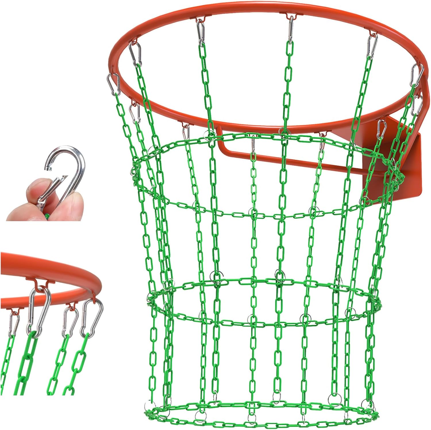 KingDolly Heavy Duty Chain Basketball Net, Rust-Proof Carbon Steel Metal Basketball Net Replacement with 12 Hooks for Tool-Free Quick Installation, Universal Fit for Outdoor/Indoor Basketball Hoops