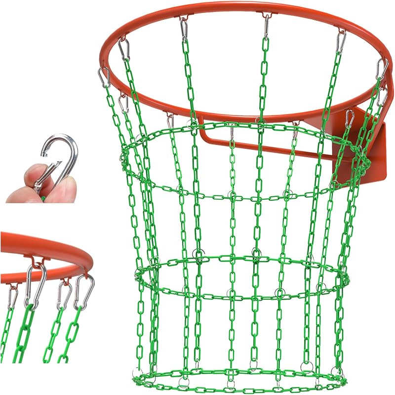 KingDolly Chain Basketball Net Heavy Duty, Metal Basketball Net Replacement | Chain Net for Basketball Hoop with 12 Hooks, Tool-Free Setup, Rust-Proof Carbon Steel Basketball Net, Fit for Standard Rim
