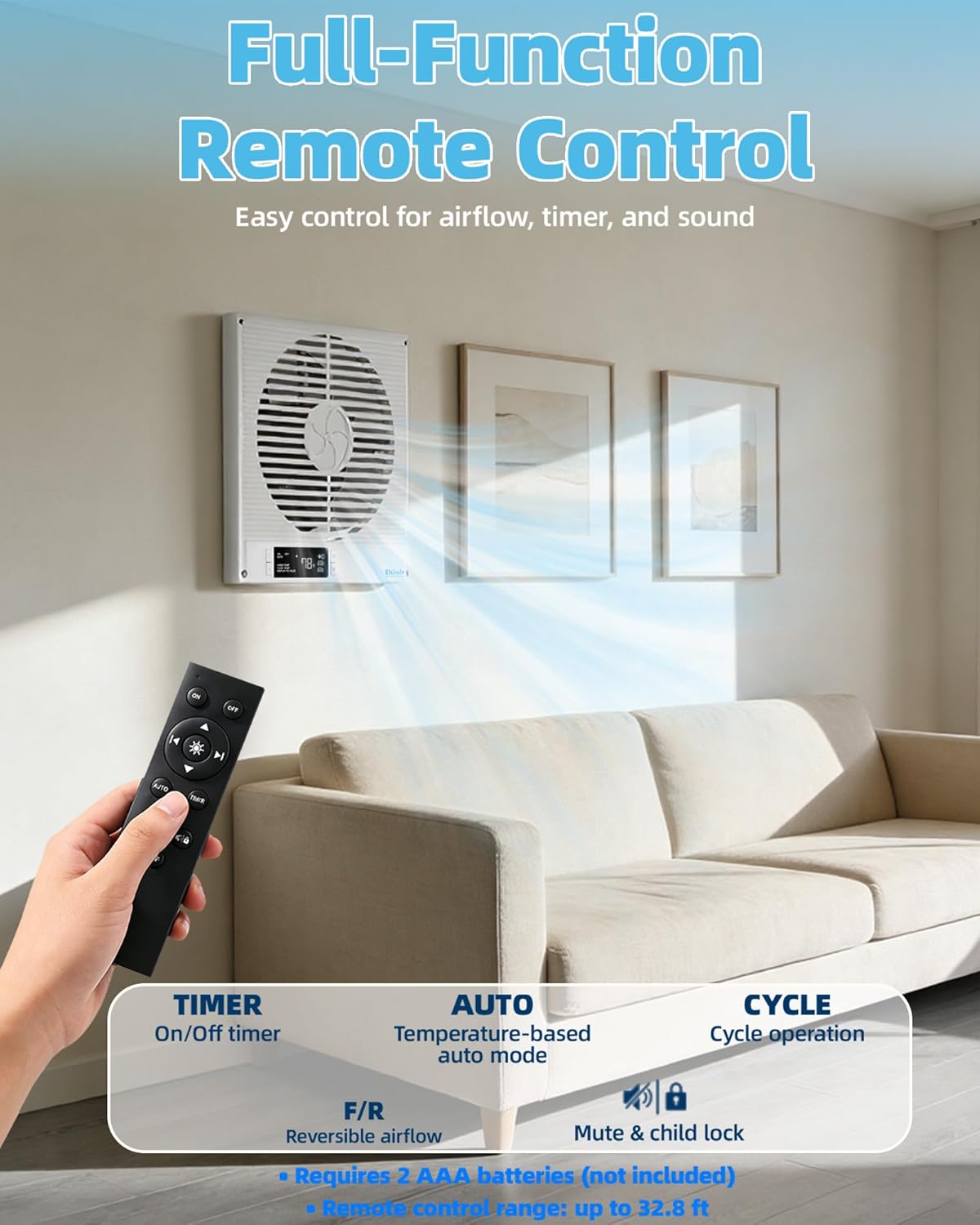 8" Room to Room Fan with Remote, 320 CFM Room to Room Air Transfer Fan, 10 Speeds Quiet DC Motor Through Wall Fan & Exhaust Fan for Bedroom, Laundry, Kitchen, Garage, ETL Certified
