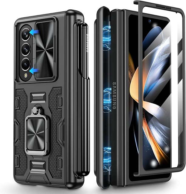 Doeshine Etui do Samsung Galaxy Z Fold 4, etui na telefon komórkowy ze stojakiem i gniazdem na rysik S, wytrzymałe etui ochronne z folią ochronną na wyświetlacz, ochrona aparatu, odporne na wstrząsy z