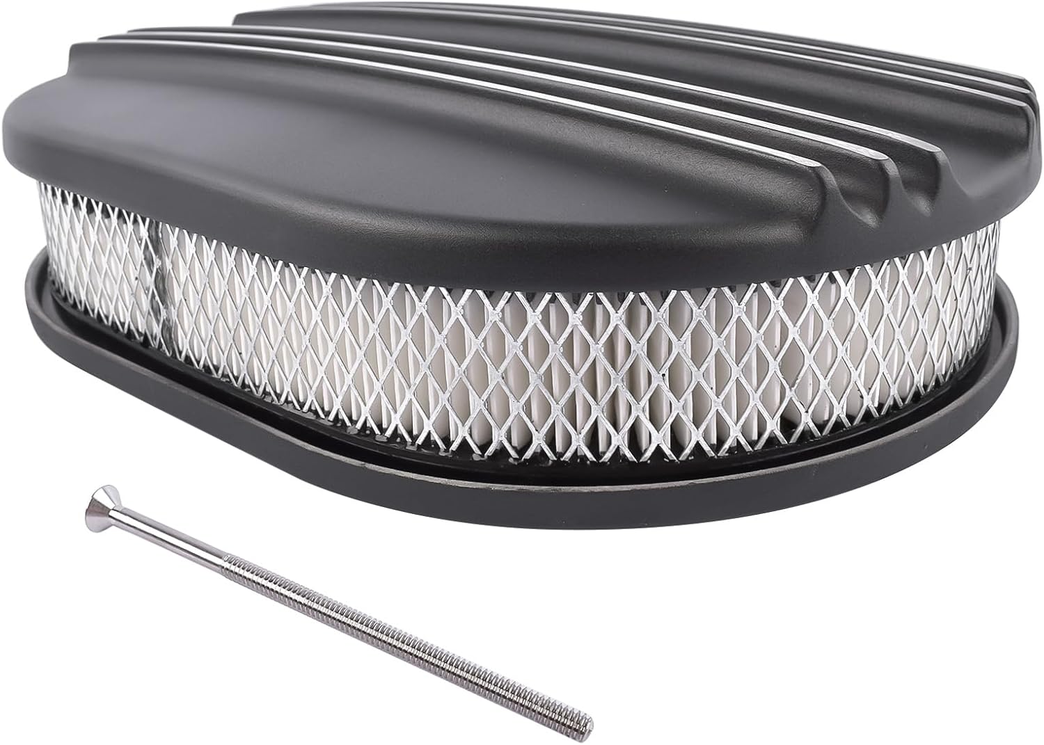 12" Oval Black Aluminum Half Finned Air Cleaner Replacement for Chevy Ford Classic